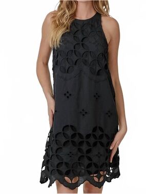 Free People Willow Black Eyelet Halter Mini Dress NWOT